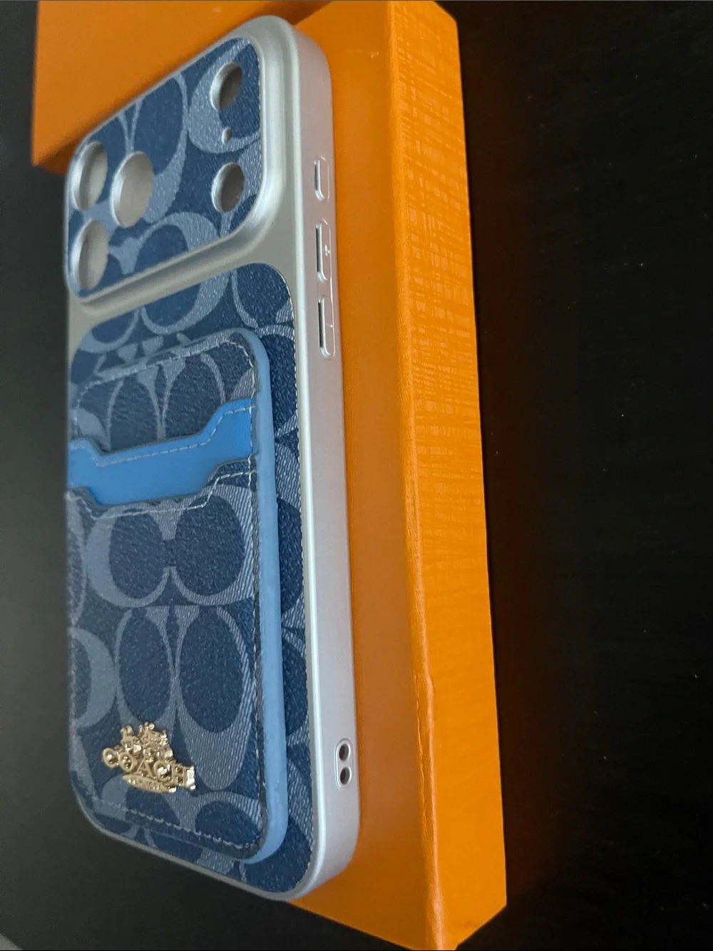 Coach Blue Canvas iPhone Case with Card Holder for 17 pro Mac